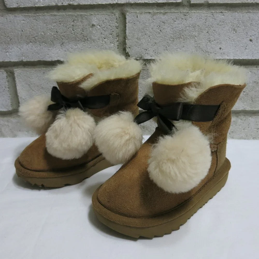 UGG Gita Kids Snow Boots PomPom Bow Insulated Child Footwear Winter Warm Boot 4